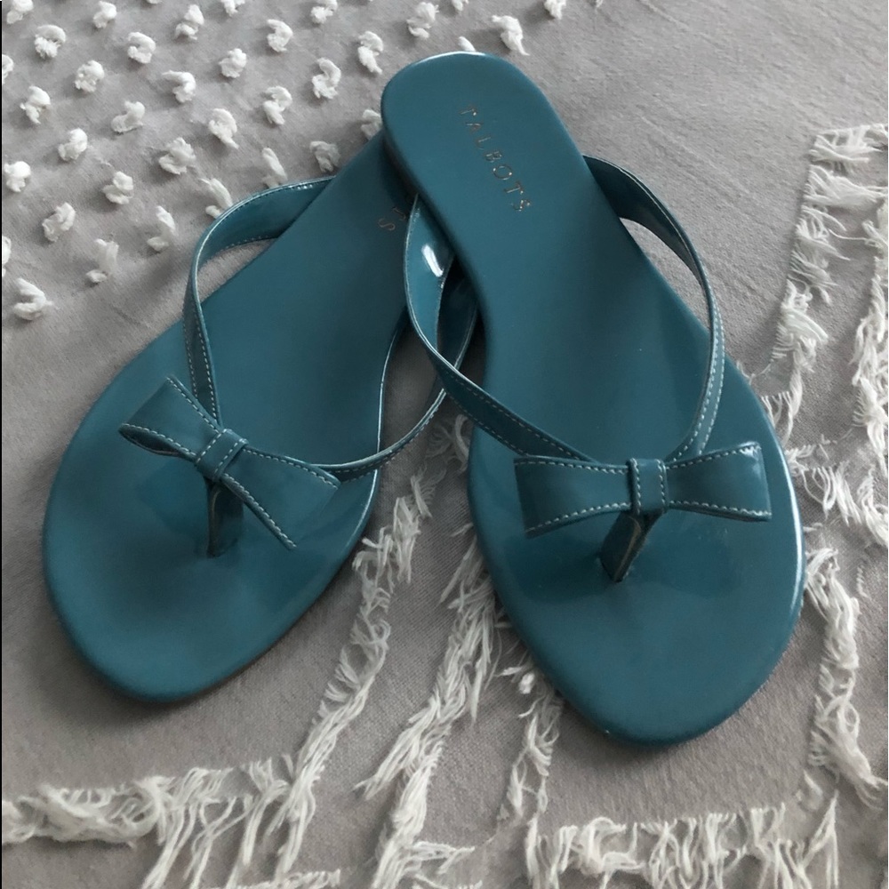 Talbots cute teal slides with bow. Adorable for spring .